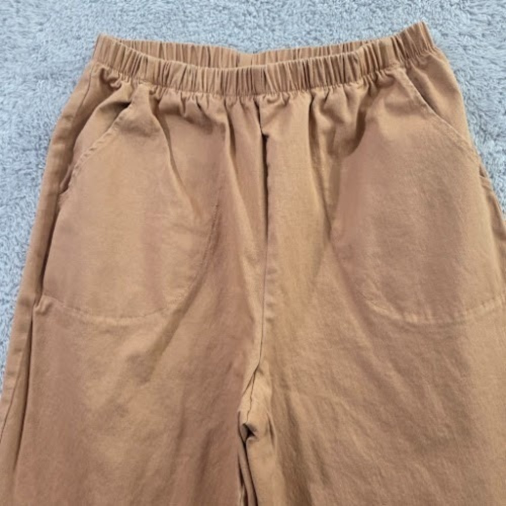 Denim & Co Cropped Pants Womens Medium Camel Elastic Waist Pull On Pockets Ankle - Picture 2 of 12